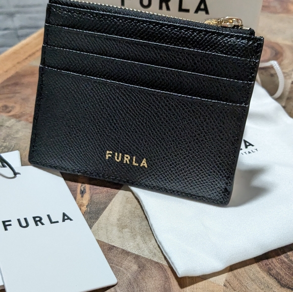 Furla Pebbled Leather Zip Top Card Holder with Colorful Rainbow New in Box ❤️ - Picture 1 of 5